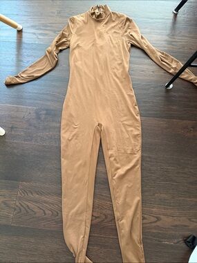 Slim Fit Long Sleeve Camel Jumpsuit